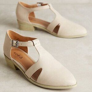 Anthro Kelsi Dagger Brooklyn Ivory Leather Viva Flats 8.5 Buckle Casual Modern‎